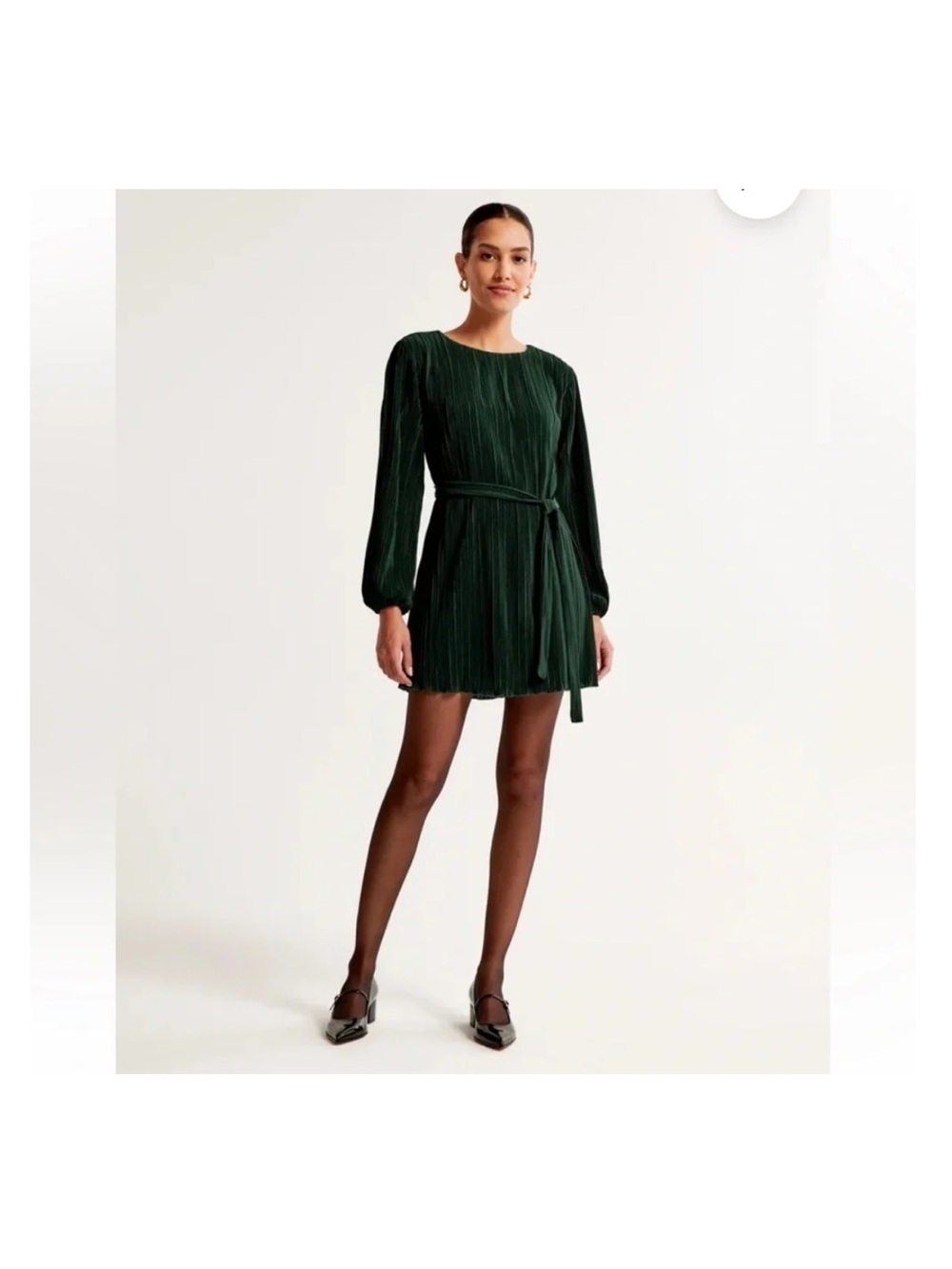 Abercrombie & Fitch Forest Green Pleated Long-Sleeve Dress